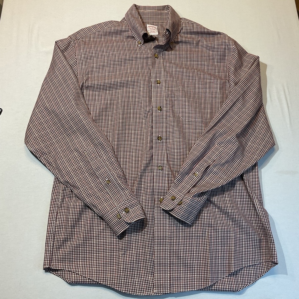 Brooks Brothers Mens Long Sleeve Button Up Maroon/White Fall Colors Size M